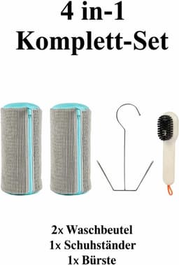 SnelShoppen - Schoenenwaszak voor wasmachine, 4-in-1 complete set, 2 stuks sneakers waszakken van chenille microvezel incl. borstel en schoenenstandaa — thumbnail 3
