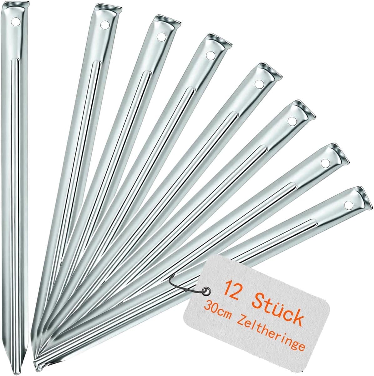 SnelShoppen - Pack van 12 Tentstaken, Grondankers 30 cm, V-profiel, Robuuste Metalen Grondspikes voor Camping, Tuin, Vissen en Avontuur — afbeelding 1