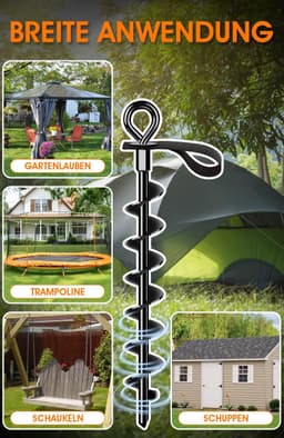 SnelShoppen - Heavy Duty Grondankers, Set van 4, Robuuste Volledig Geschroefde Grondankers met Riemen voor Het Bevestigen van Trampolines, Zonnescherm — thumbnail 2