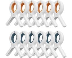 12-pack - Winddichte kledingclips - Handdoekclips voor strandstoelen - Winddichte kledingclips voor balkons - Handdoekclips - Groot formaat - Stevig en duurzaam - Blauw - Oranje