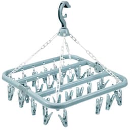 Opvouwbaar hangend kledingrek met 32 klemmen - kleerhangers - kleerhangers kunststof - Multifunctioneel windbestendig droogrek - Droogrek voor sokken en ondergoed - Huishoudelijk plastic kledingdroogrek - Hangend droogrek - blauw — thumbnail 2