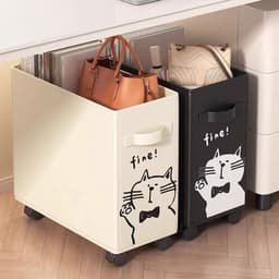 Wasmand - Wasmand met wielen - opvouwbare wasmand - Wasbox - Wasmand badkamer -Opbergmand - Wassorteerder - Kunststof Wasbox - Wasmand voor Badkamer, Slaapkamer, Wasruimte - 35 x 20x 40 cm - Crèmewit — thumbnail 3