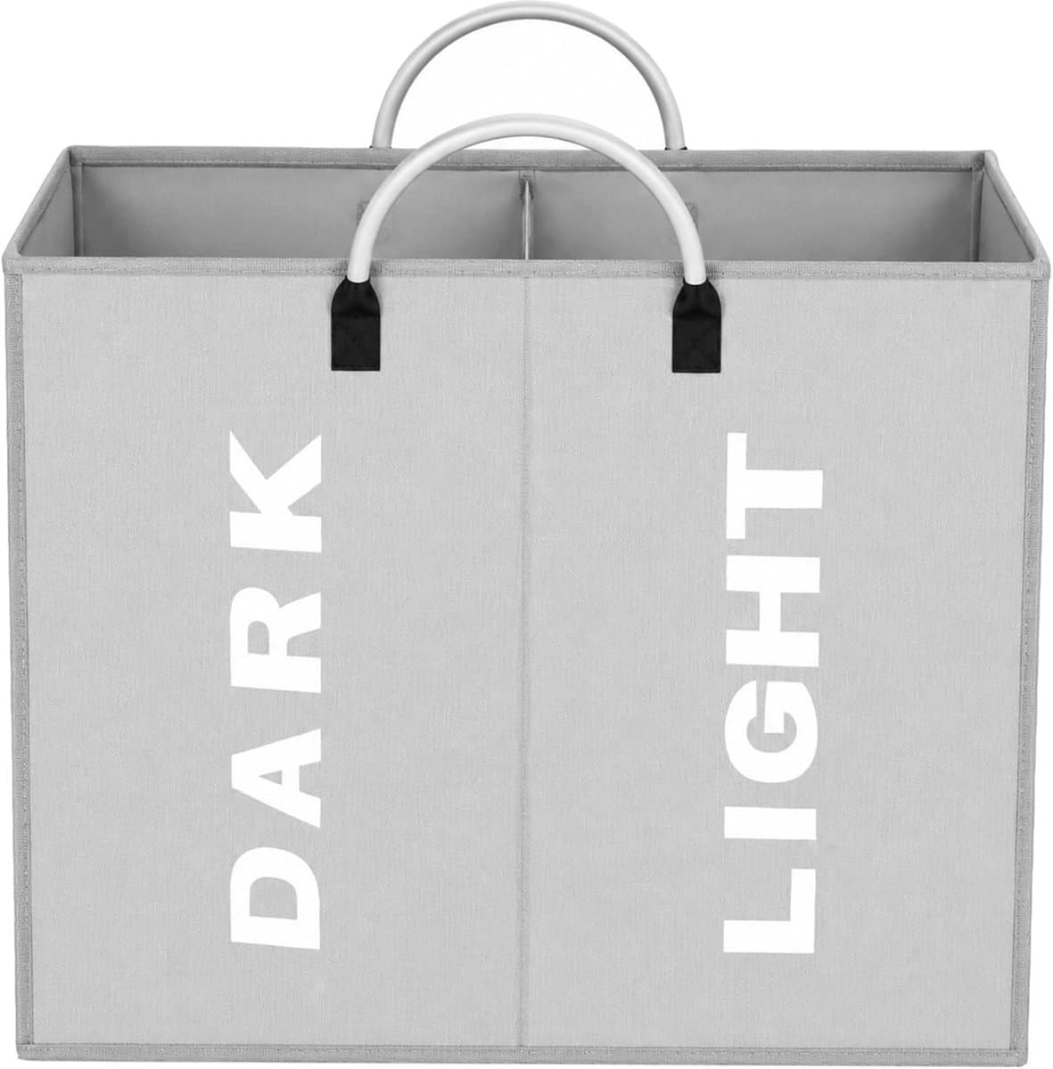 opvouwbaar, 2 vakken, 60 l, opbergtas met handvat, wasmand van Oxford, 600D, waterdicht, kleding voor slaapkamer, hotel, slaapzaal, 53 x 23 x 53 cm, grijs — afbeelding 1