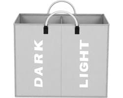 opvouwbaar, 2 vakken, 60 l, opbergtas met handvat, wasmand van Oxford, 600D, waterdicht, kleding voor slaapkamer, hotel, slaapzaal, 53 x 23 x 53 cm, grijs