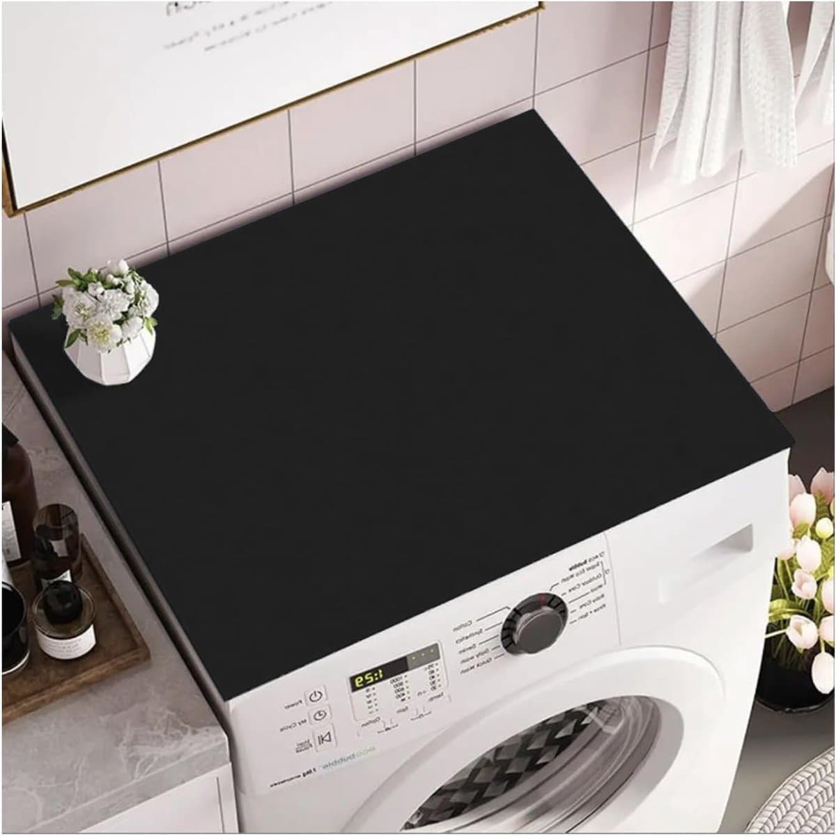 Wasmachinemat, 60 x 60 cm, wasmachinehoes, stofbescherming, wasmachineafdekking, antislip, universele wasmachine-onderlegger (zwart) — afbeelding 1