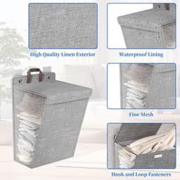 Wasmand met Deksel - Wasmand 3 Vakken - Wasmanden - Wasmanden Beige - Wasmanden Grijs - Groot Capaciteit 58 x 41 x 15 cm - Wascontainer — thumbnail 4