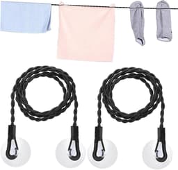 Reiswaslijn - Kledinglijn - Kleding Drogen - Met Zuignappen - 2 Stuks 150cm - Zwart — thumbnail 1