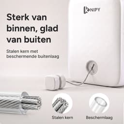 Waslijn Uittrekbaar tot 4,3 m – Waslijndraad met Stalen Kern – Roldrooglijn – Voor Binnen & Buiten – Lijmen of Boren – Wit — thumbnail 5