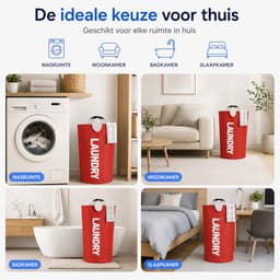 BOTC Wasmand - Waszak - Laundry basket - Wassorteerder - 38x63 cm - waszak vouwbaar - draagbaar wasbox - Rood — thumbnail 4