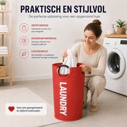 BOTC Wasmand - Waszak - Laundry basket - Wassorteerder - 38x63 cm - waszak vouwbaar - draagbaar wasbox - Rood — thumbnail 5