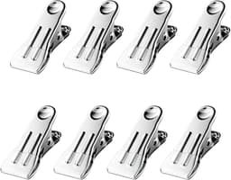Kledingspelden Roestvrijstaal - Wasknijpers Clips - Was Drogen - Sterke Windbestendige Grip - 8 Stuks - Wit — thumbnail 1