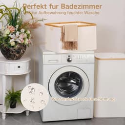 Opvouwbare wasmand – 45x30x22 cm, bamboevezel, badkamer/slaapkamer (beige) — thumbnail 5
