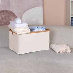 Opvouwbare wasmand – 45x30x22 cm, bamboevezel, badkamer/slaapkamer (beige) — thumbnail 4
