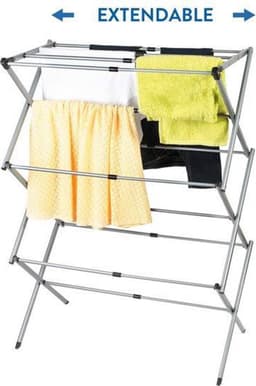 Stevig Telescopisch Droogrek - Staand Kleding Wasdroogrek - Wasrek Droogtoren - Voor 1 Volle Wastrommel - Opklapbaar — thumbnail 1