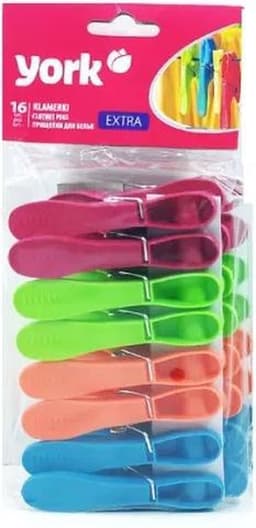 Wasknijpers York 16 stuks EXTRA. Set van 2 pakjes - was ophangen - extra stevige wasknijpers - plastic - washanger — thumbnail 1