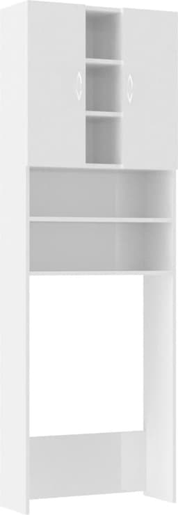 Wasmachine ombouw - Kast - Opbouwmeubel - Verhoger - Wasmachine meubel - Opbergkast - Hout - 64x25,5x190 cm - Hoogglans Wit — thumbnail 2