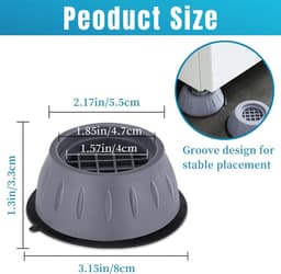 4 Stuks Trillingsdempers voor Wasmachines - Antivibratiepads voor Wasmachine - Geluidsdempende Rubberen Voetjes - Antislip, Schokabsorberend en Geluidsdempend - Universele Wasmachine en Droger - Voor Alle Soorten Meubels - Grijs — thumbnail 2