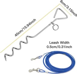Hond Stake Tie Out Kabel - 76 cm - Anti-Roest Reflecterende Staking voor Middelgrote en Grote Honden tot 125 kg - Hondenkabelloper voor Tuin en Camping — thumbnail 2