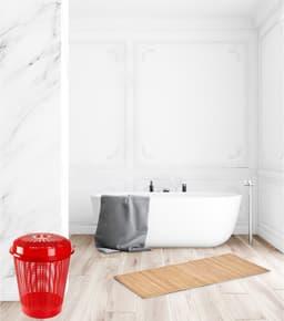 Plasticforte Wasmand met deksel - 50 liter - rood - rond - D45 x H57 cm - opbergmand — thumbnail 2