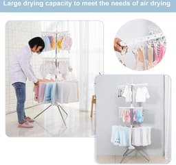 Opvouwbaar kleding droogrek met 24 Clips en 32 Handdoeken Stangen - Ruimtebesparende Staande Kledinghanger voor Babykleding, Sokjes en Luiers — thumbnail 4