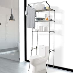 Wasruimte plank boven het toilet/wasmachine - opbergrek badkamer organizer met kleding hangende staaf - grijs Wasmachine rek — thumbnail 2