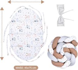 Pasgeboren babynest 75 x 45 cm - knuffelnest met gevlochten kussen - inklapbare set - tweezijdig babynest - Velvet Eulen — thumbnail 5
