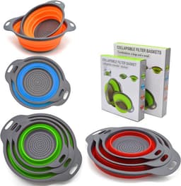 Opvouwbare Vergiet - Fruit Groente Wasmand - Keuken Gereedschap - Opvouwbare Vergiet - Fruit Groente Wasmand-Camping keukengerei - Reisgoederen - Siliconen- Zeef - set van 2 stuks - BPA vrij -wasmand — thumbnail 1