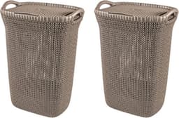 Curver Knit Wasmand met deksel - 57 l - set van 2 -Bruin — thumbnail 1