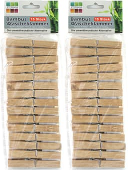 Jedermann wasknijpers - 30x - bamboe hout - 9,5 cm — thumbnail 1