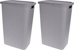 Storage Solutions Wasmand - rotan - met deksel - grijs - 60 liter - 33 x 44 x 60 cm - gevlochten kunststof — thumbnail 2