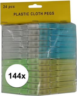 Wasknijpers - kunststof - 144x stuks - kleuren mix - 8 cm - was ophangen - knijper — thumbnail 3