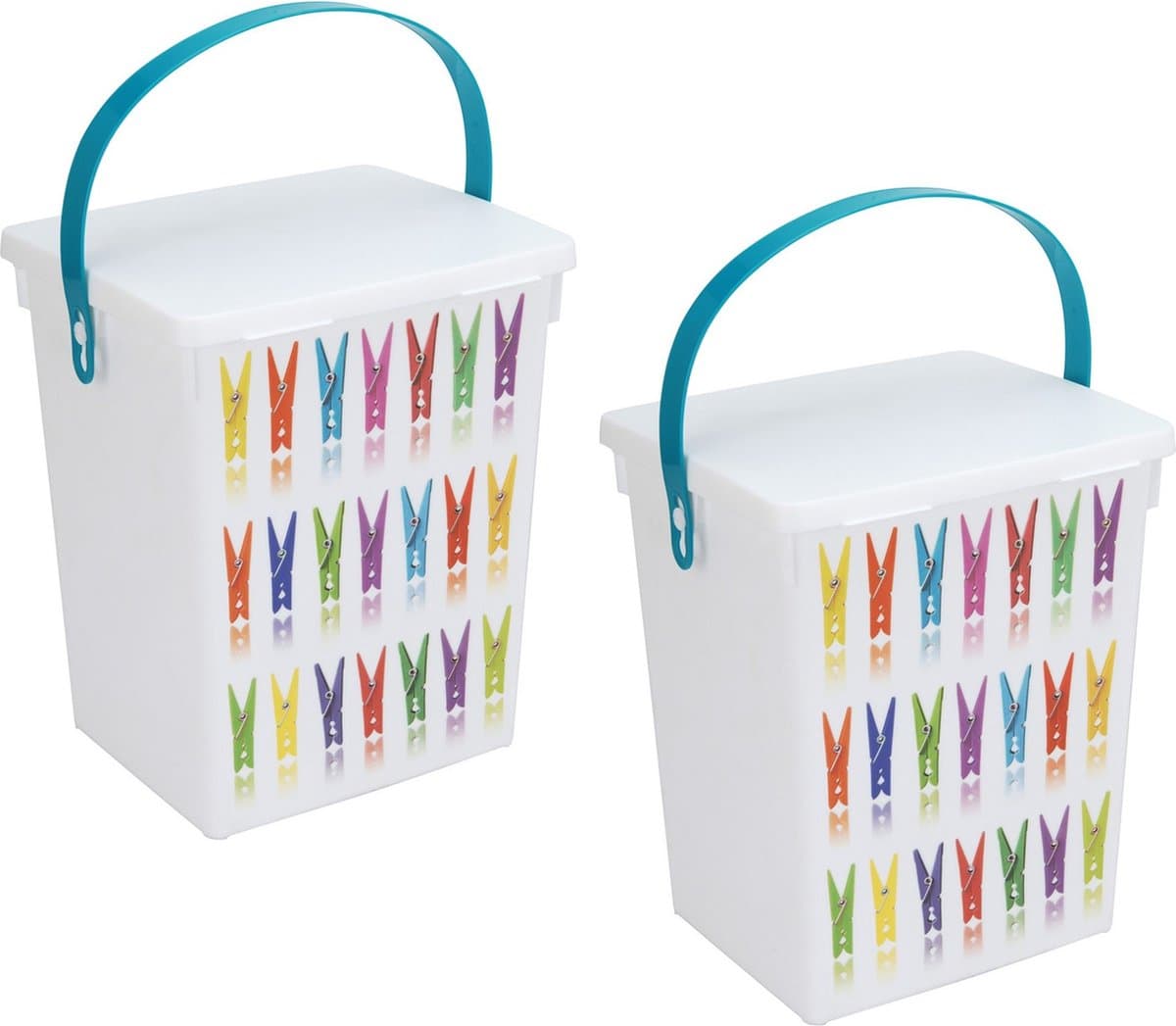 2x Wasknijper bewaarboxen turquoise hengsel 5 liter 23 x 18 cm - Huishoud producten - Wasknijpers opbergen - Wasknijperboxen — afbeelding 1