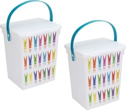2x Wasknijper bewaarboxen turquoise hengsel 5 liter 23 x 18 cm - Huishoud producten - Wasknijpers opbergen - Wasknijperboxen — thumbnail 1