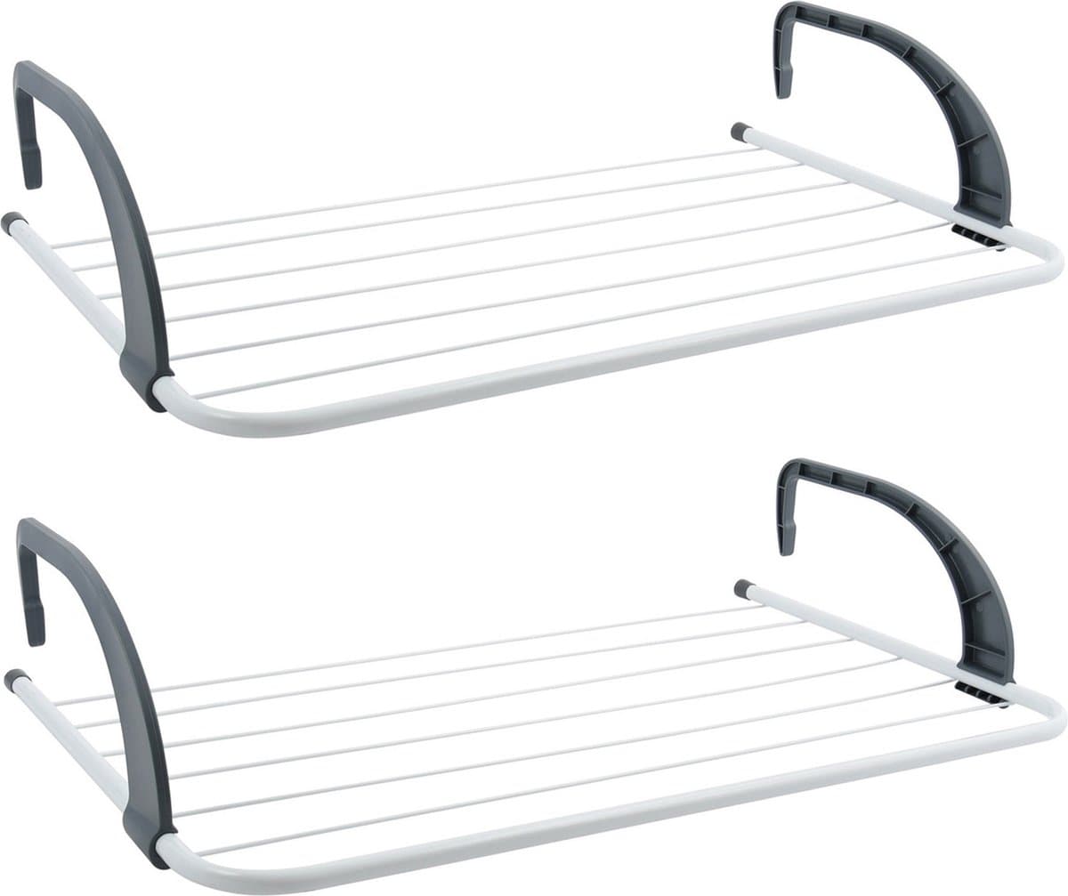 MSV Inklapbaar klein wasgoedrekje/droogrek - 2x - 5 meter waslijn - Ophangbaar - 36 x 60 cm — afbeelding 1