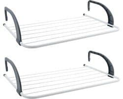 MSV Inklapbaar klein wasgoedrekje/droogrek - 2x - 5 meter waslijn - Ophangbaar - 36 x 60 cm