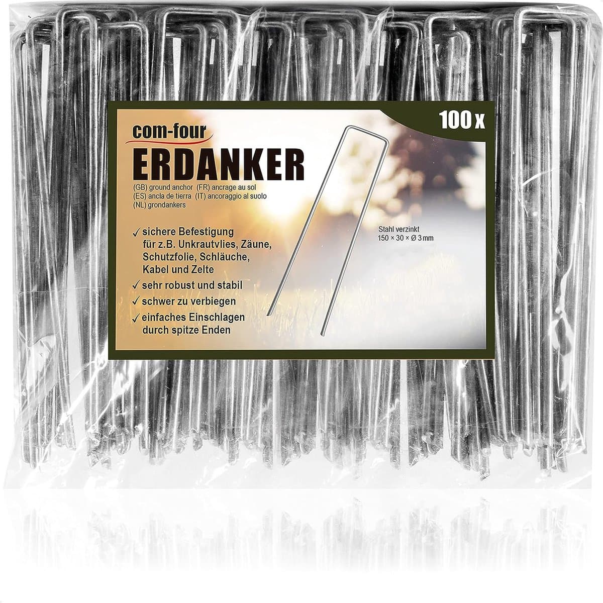 100x grondankers van gecoat staal - robuuste grondpennen voor het bevestigen van onkruidvlies en folies - grondankers voor tuin en camping - hoekig (100 stuks - 150x30x3mm) — afbeelding 1