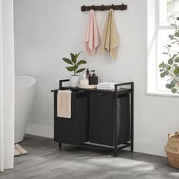 ACAZA Wasmand - Wassorteerder - 2 Vakken - 92 L - 73 x 33 x 72 cm - Vintage Bruin en Zwart — thumbnail 5