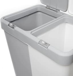 Motek® - Wasmand - 2 Vakken met Deksel - Met Touch Deksel - Gemaakt van 100% gerecycled kunststof - 80 L - wasmand met deksel - Wassorteerder - Grijs - Wit — thumbnail 3