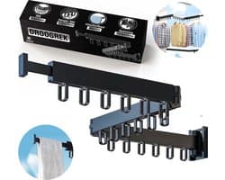 W&Z® Droogrek Inklapbaar - Kledingrek - Wasrek - Kledingroede - Kledingstang - Wanddroogrek - Droogrek muur - Hangdroogrek - Wasrek hangend - Wasrek muur - Wandkapstok - Inklapbaar - Zwart