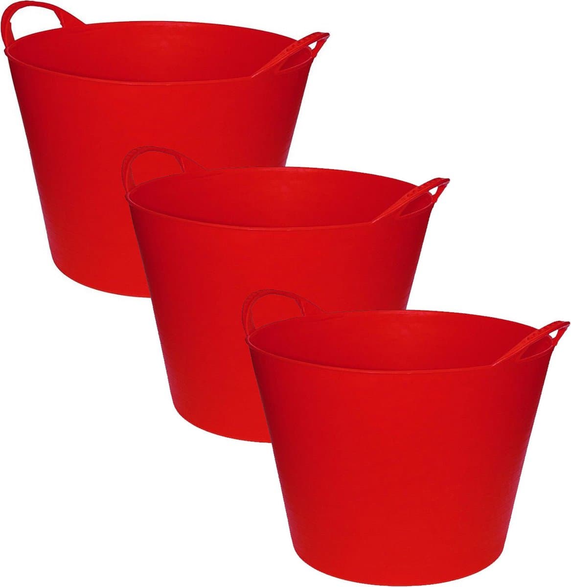 Flexibele emmer/kuip - 3x stuks - rood - 42 liter - Opbergmand - Wasmand - 45 x 33 cm — afbeelding 1