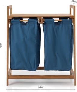 Lumaland Wasmand van bamboe - met 2 uitschuifbare waszakken - 60 L - Blauw — thumbnail 2