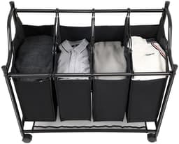 Bobbel Home - Wasmand op Wieltjes met 4 Uitneembare Vakken - 140L - Zwart — thumbnail 4