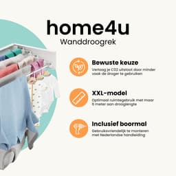 Home4u® Wanddroogrek Inklapbaar XXL - 100cm - Wasdroogrek - Droogrek Inklapbaar - Hangend - 6M lengte — thumbnail 3
