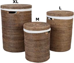 Rotan wasmand – Ronde wasbox met deksel en binnenzak – Opbergmand – Cleo Bruin — thumbnail 2