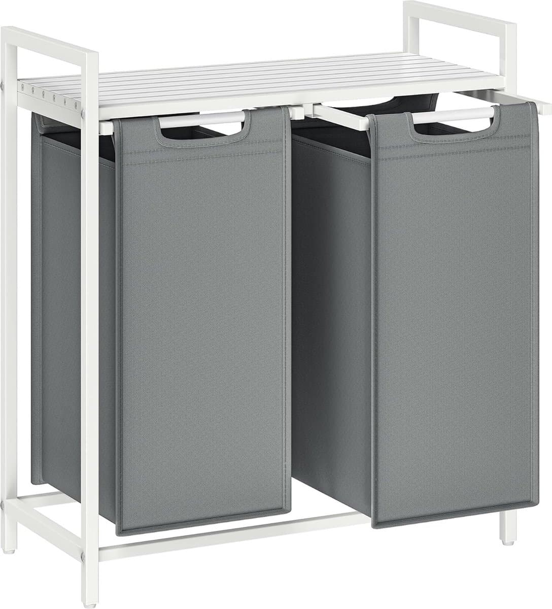 Hoppa! - Wasmand - 2 compartimenten, uittrekbare en verwijderbare waszakken - Metalen frame - 2 x 46 L - Wit & lichtgrijs — afbeelding 1