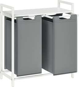 Hoppa! - Wasmand - 2 compartimenten, uittrekbare en verwijderbare waszakken - Metalen frame - 2 x 46 L - Wit & lichtgrijs — thumbnail 1