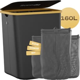 Saroda Wasmand 3 Vakken 160L - Wasmanden - Met Deksel - Wassorteerder - Laundry Basket - Bag - Wasbox - 160L - Zwart - — thumbnail 1