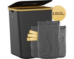 Saroda Wasmand 3 Vakken 160L - Wasmanden - Met Deksel - Wassorteerder - Laundry Basket - Bag - Wasbox - 160L - Zwart -