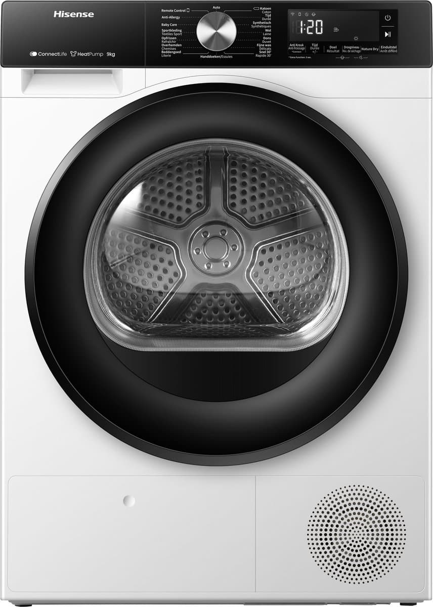 Hisense 3S Serie DH3S902BW3 - Warmtepompdroger - 9kg - ConnectLife - Trommelverlichting - AutoDry - Quick Dry - Allergy Care — afbeelding 1
