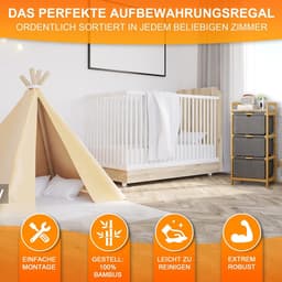 Wasverzamelaar, rek, 3 vakken, stabiele wasmand van bamboehout, sorteersysteem, 45 x 32 x 96 cm, groot, voor badkamer en slaapkamer, wasgoed organizer met stoffen mand — thumbnail 2